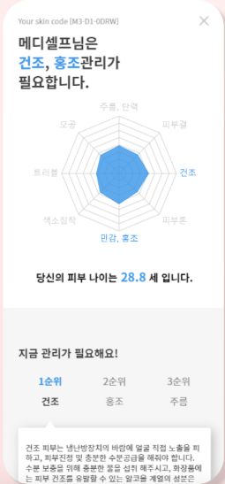 메디셀프 진단 결과 화면